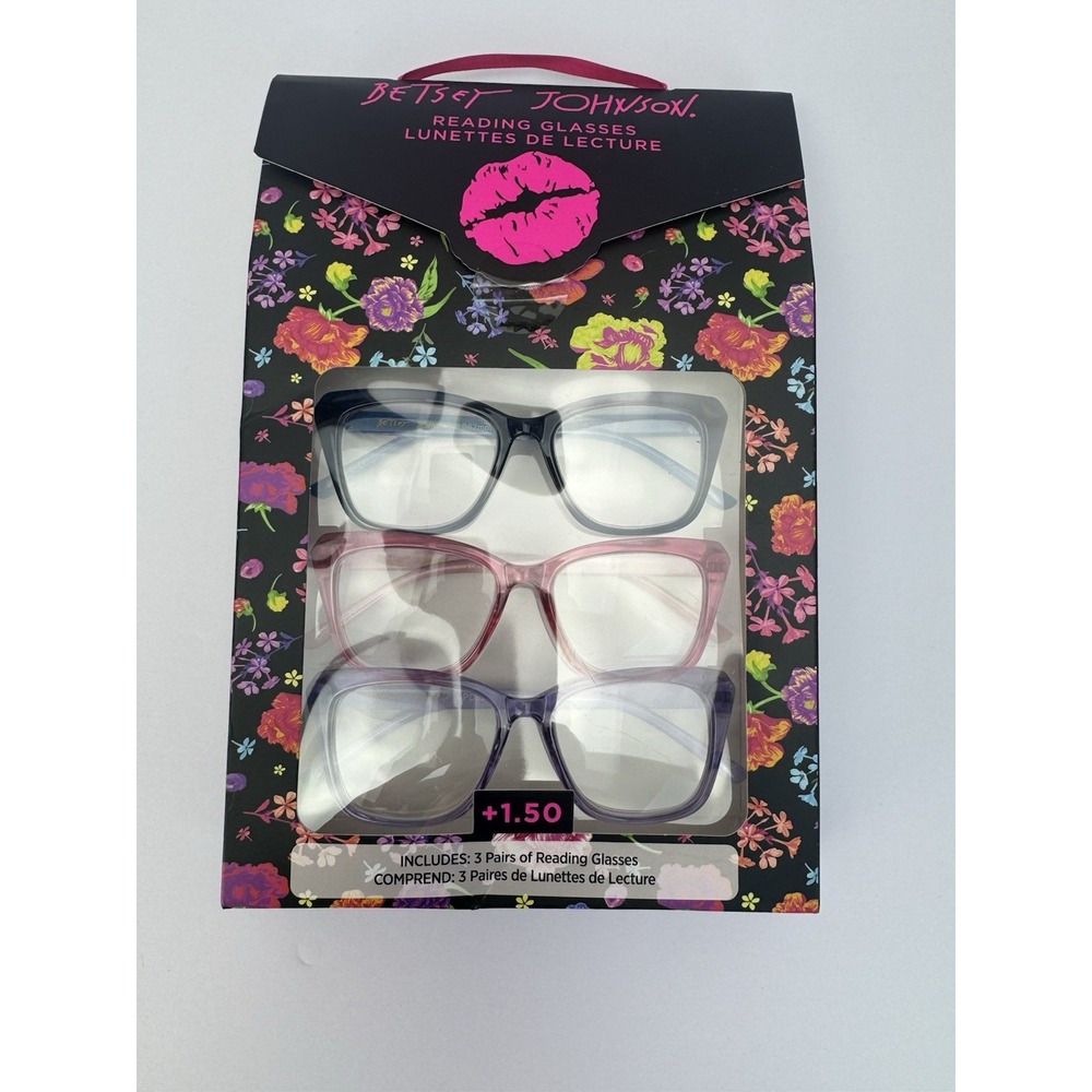 NEW 3 Pair Betsey Johnson‎ Readers 1.50 Reading Glasses Blue Rose Lilac
